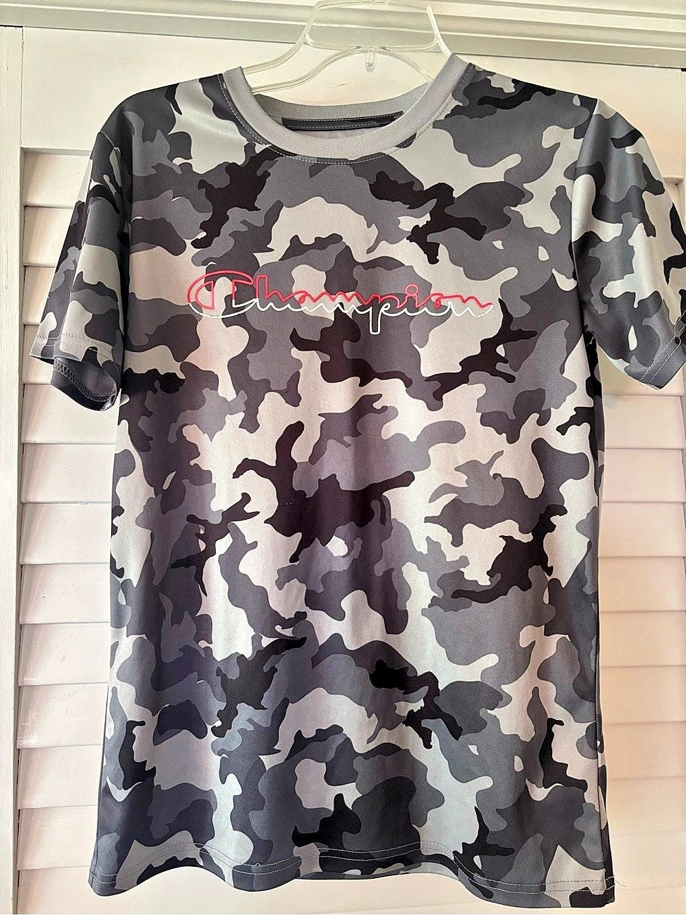 Youth 18/20 Champion Camo Script Logo T-Shirt Gray & Black